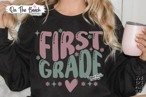 First Grade SVG Teacher Retro Wave PNG
