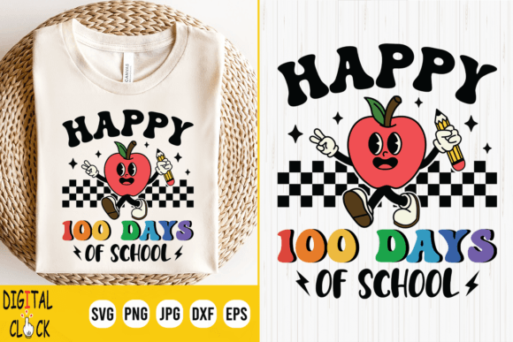 Retro Happy 100 Days of School Teacher Graphics for T-Shirt Designs