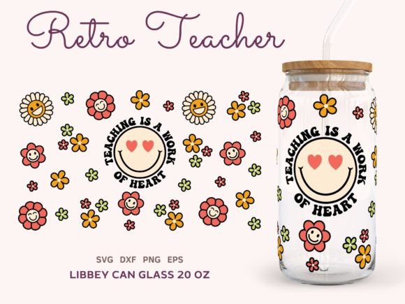 Retro Teacher Libbey Can Glass SVG