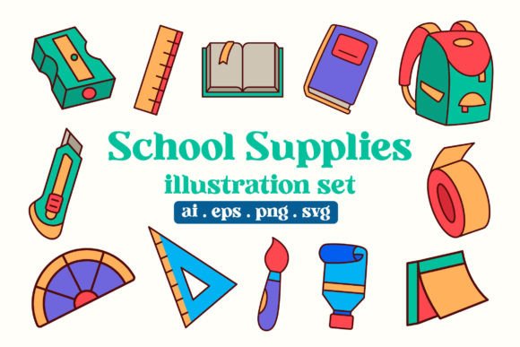 School Supplies Illustration SVG PNG